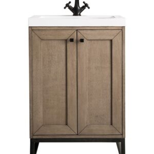 James Martin E303V24WWMBKWG Chianti 23 5/8 Inch Single Vanity Cabinet with White Glossy Composite Countertop - Whitewashed Walnut