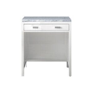 James Martin E444-CU30-GW-3CAR Addison 30 Inch Free-standing Countertop Unit (Makeup Counter) in Glossy White with 3 CM Carrara Marble Top