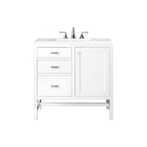 James Martin E444-V36-GW-3CAR Addison 36 Inch Single Vanity Cabinet in Glossy White with 3 CM Carrara White Top