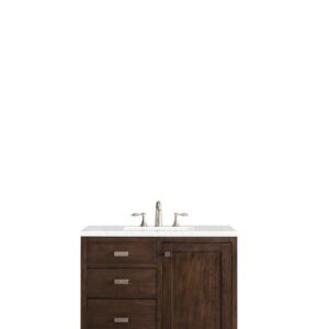 James Martin E444-V36-MCA-3EJP Addison 36 Inch Single Vanity Cabinet in Mid Century Acacia with 3 cm Eternal Jasmine Pearl Quartz Top with Sink