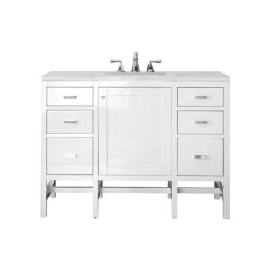 James Martin E444-V48-GW-3AF Addison 48 Inch Single Vanity Cabinet in Glossy White with 3 CM Arctic Fall Solid Surface Countertop