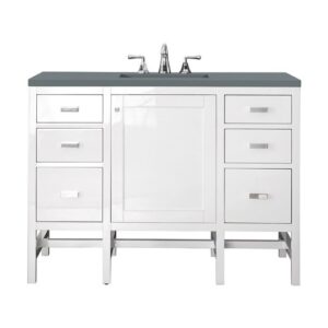 James Martin E444-V48-GW-3CBL Addison 48 Inch Single Vanity Cabinet with Cala Blue Top - Glossy White