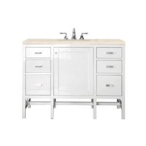 James Martin E444-V48-GW-3EMR Addison 48 Inch Single Vanity Cabinet in Glossy White with 3 CM Eternal Marfil Top