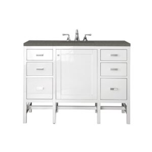 James Martin E444-V48-GW-3GEX Addison 48 Inch Single Vanity Cabinet in Glossy White with 3 CM Grey Expo Quartz Top