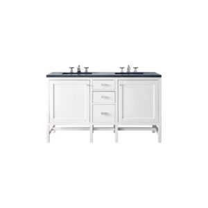 James Martin E444-V60D-GW-3CSP Addison 60 Inch Double Vanity Cabinet in Glossy White with 3 CM Charcoal Soapstone Quartz Top