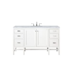 James Martin E444-V60S-GW-3CAR Addison 60 Inch Single Vanity Cabinet in Glossy White with 3 CM Carrara White Top