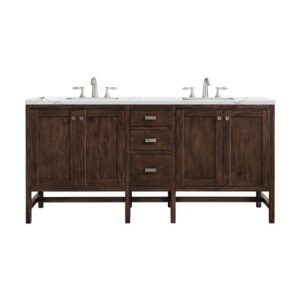 James Martin E444-V72-MCA-3ENC Addison 72 Inch Double Vanity Cabinet with Ethereal Noctis Quartz Top - Mid Century Acacia