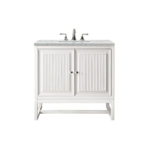 James Martin E645-V30-GW-3EJP Athens 30 Inch Single Vanity Cabinet in Glossy White with 3 CM Eternal Jasmine Pearl Quartz Top