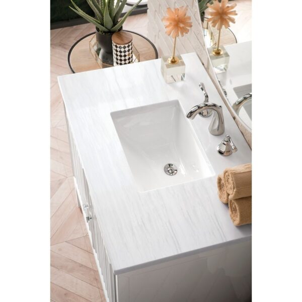 James Martin E645-V36-GW-3AF Athens 36 Inch Single Vanity Cabinet in Glossy White with 3 CM Arctic Fall Solid Surface Countertop