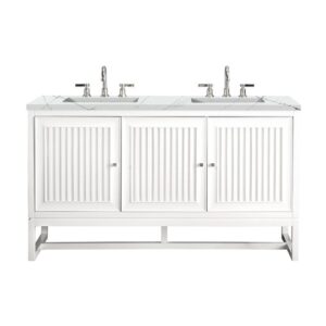 James Martin E645-V60D-GW-3ENC Athens 60 Inch Double Vanity Cabinet with Ethereal Noctis Top - Glossy White