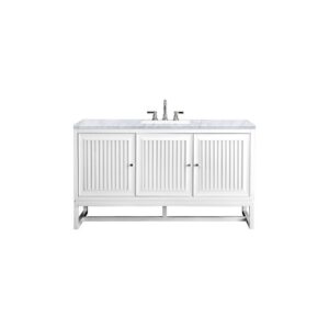 James Martin E645-V60S-GW-3CAR Athens 60 Inch Single Vanity Cabinet in Glossy White with 3 CM Carrara White Top