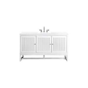 James Martin E645-V60S-GW-3WZ Athens 60 Inch Single Vanity Cabinet in Glossy White with 3cm White Zeus Quartz Top