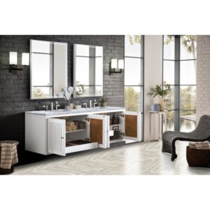 James Martin E645-V72-GW-3CAR Athens 72 Inch Double Vanity Cabinet in Glossy White with 3 CM Carrara White Top
