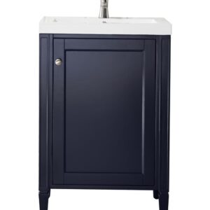 James Martin E652V24NVBWG Britannia 23 5/8 Inch Single Vanity Cabinet with White Glossy Composite Countertop - Navy Blue