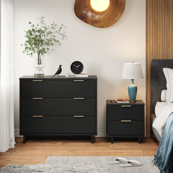 Manhattan Comfort 2-Piece Granville Modern Solid Wood Standard Dresser and Nightstand Set in Black
