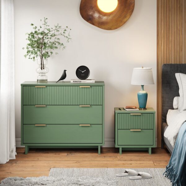 Manhattan Comfort 2-Piece Granville Modern Solid Wood Standard Dresser and Nightstand Set in Sage Green