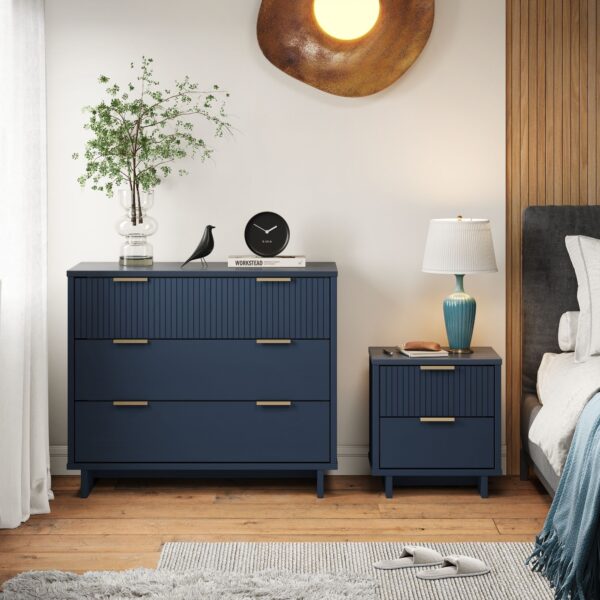 Manhattan Comfort 2-Piece Granville Modern Solid Wood Standard Dresser and Nightstand Set in Midnight Blue