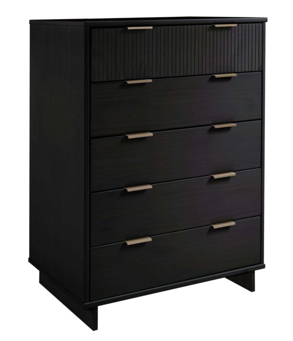 Manhattan Comfort 2-Piece Granville Modern Solid Wood Tall Chest and Double Dresser Set in Black