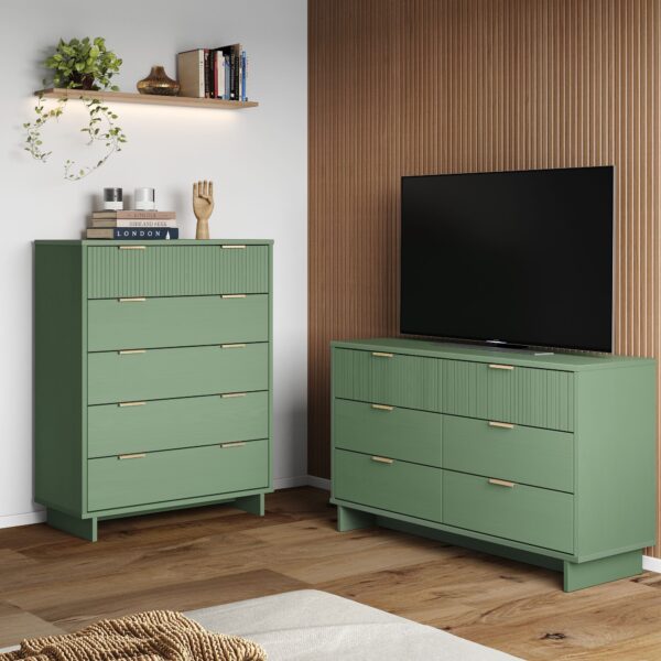 Manhattan Comfort 2-Piece Granville Modern Solid Wood Tall Chest and Double Dresser Set in Sage Green
