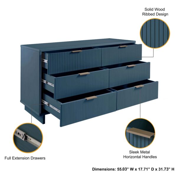 Manhattan Comfort 2-Piece Granville Modern Solid Wood Tall Chest and Double Dresser Set in Midnight Blue