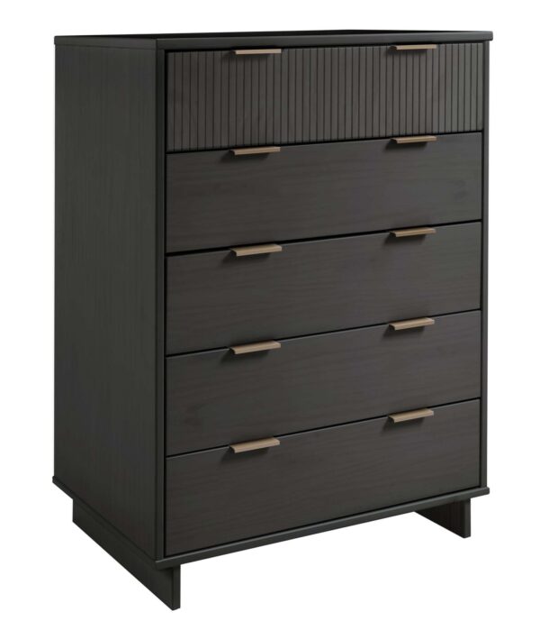 Manhattan Comfort 2-Piece Granville Modern Solid Wood Tall Chest and Double Dresser Set in Dark Grey