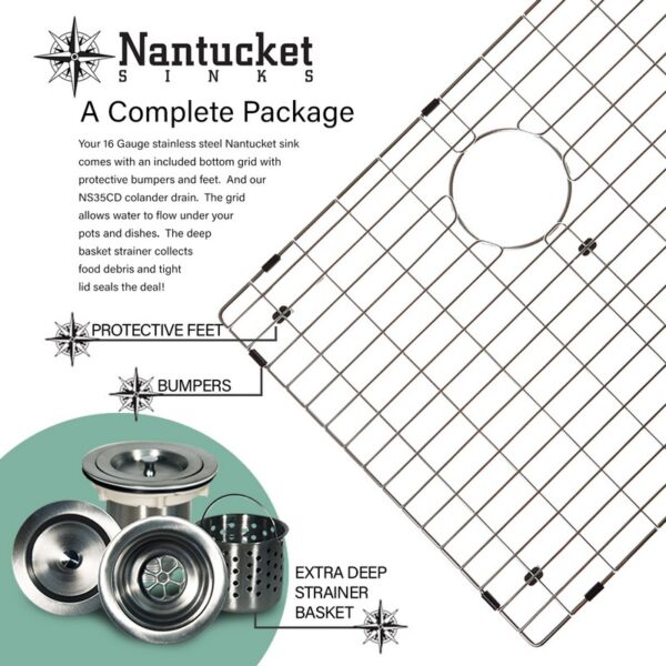 Nantucket Sinks NS10i-16 Sconset 32-1/2 Inch Double Bowl Equal Undermount Stainless Steel Kitchen Sink, 16 Gauge