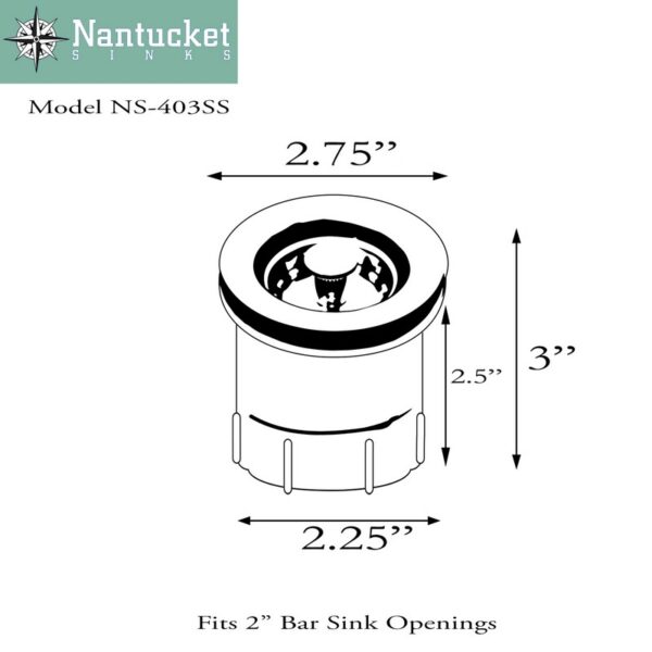 Nantucket Sinks NS-403SS Premium Kitchen Junior Duo Bar Sink Drain In Stainless Steel