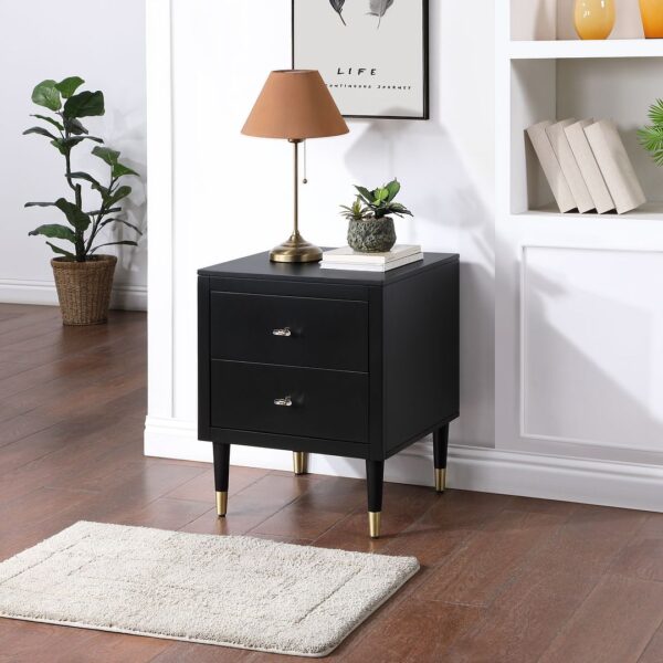 Manhattan Comfort Stanton Modern Nightstand with 2 Full Extension Drawers and Solid Wood Legs in Black