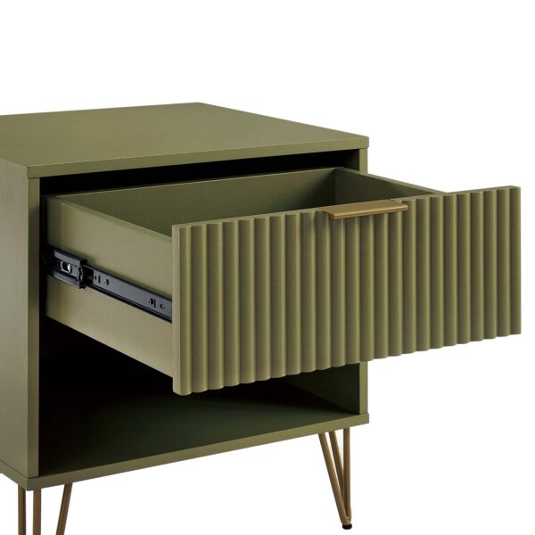 Manhattan Comfort DUMBO 1.0 Modern Nightstand with 1 Drawer and Metal Feet in Olive Green
