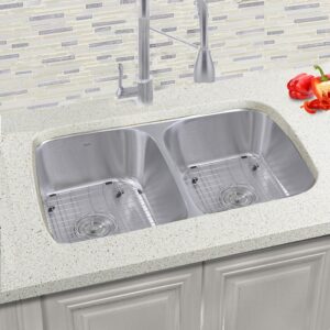 Nantucket Sinks NS10i-16 Sconset 32-1/2 Inch Double Bowl Equal Undermount Stainless Steel Kitchen Sink, 16 Gauge