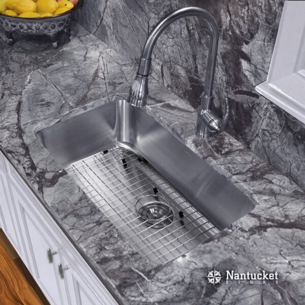 Nantucket Sinks NS3018-9-16 Sconset Collection 30 Inch Large Rectangle 16 Gauge Single Bowl Undermount Stainless Steel Kitchen Sink