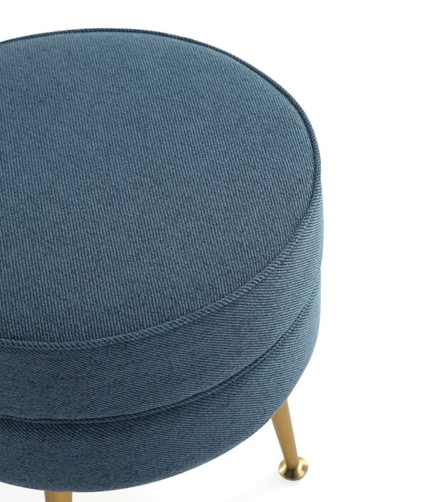 Manhattan Comfort Bailey Mid-Century Modern Woven Polyester Blend Upholstered Ottoman in Blue with Gold Feet