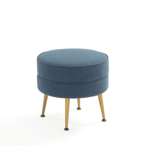 Manhattan Comfort Bailey Mid-Century Modern Woven Polyester Blend Upholstered Ottoman in Blue with Gold Feet