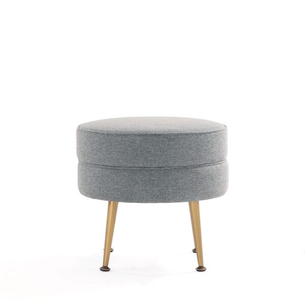Manhattan Comfort Bailey Mid-Century Modern Woven Polyester Blend Upholstered Ottoman in Grey with Gold Feet