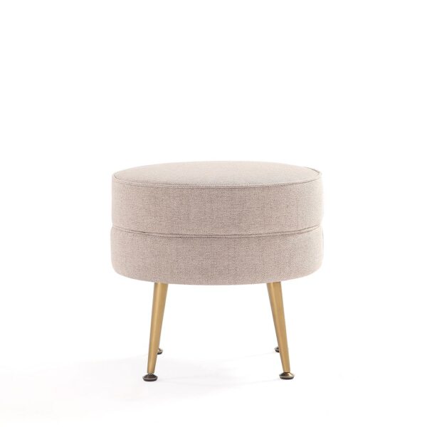Manhattan Comfort Bailey Mid-Century Modern Woven Polyester Blend Upholstered Ottoman in Oatmeal  with Gold Feet