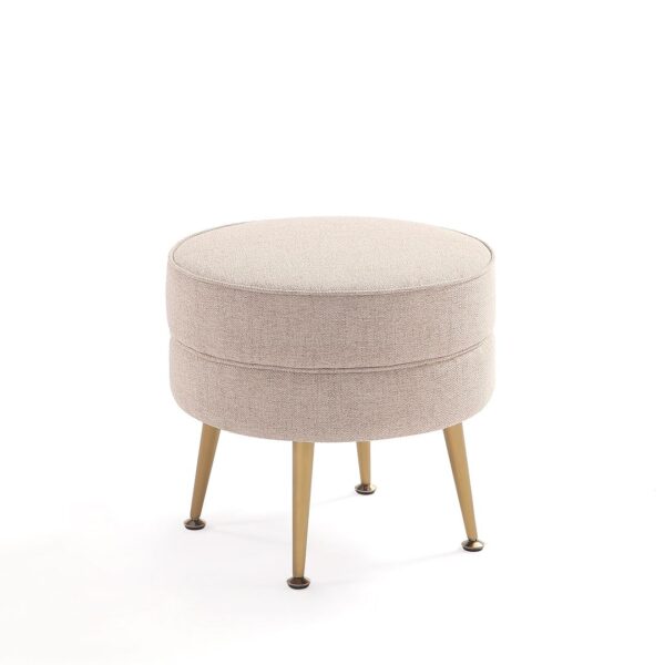 Manhattan Comfort Bailey Mid-Century Modern Woven Polyester Blend Upholstered Ottoman in Oatmeal  with Gold Feet