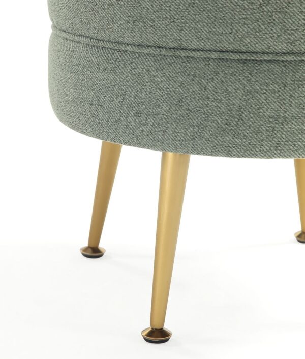 Manhattan Comfort Bailey Mid-Century Modern Woven Polyester Blend Upholstered Ottoman in Sage Green with Gold Feet