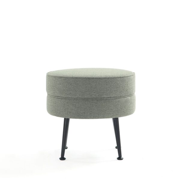 Manhattan Comfort Bailey Mid-Century Modern Woven Polyester Blend Upholstered Ottoman in Sage Green with Black Feet