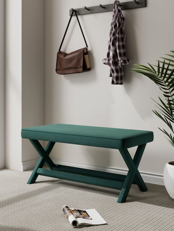 Manhattan Comfort Abigail Mid-Century Modern Velvet Upholstered Bench in Green