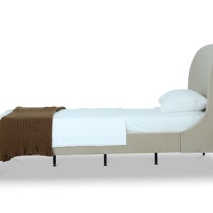 Manhattan Comfort Heather Velvet Twin Bed in Cream with Black Legs