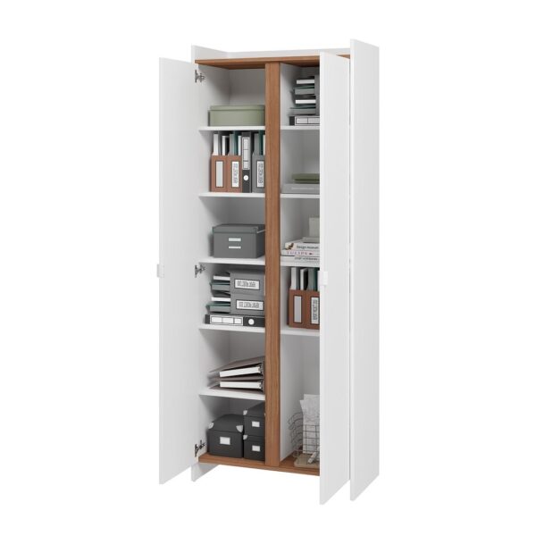 Manhattan Comfort Mid-Century Modern Ratzer Storage Cabinet with 11 Shelves in White and Brown