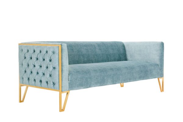 Manhattan Comfort Vector 81.5 in. Ocean Blue and Gold Velvet 3-Seat Sofa