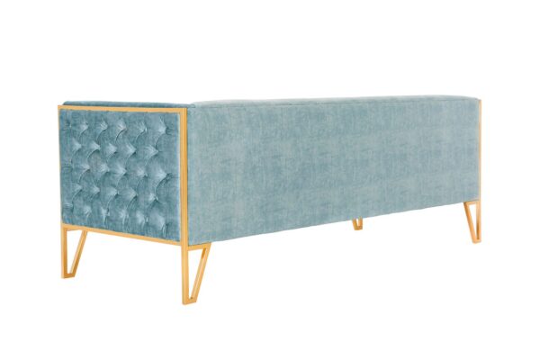 Manhattan Comfort Vector 81.5 in. Ocean Blue and Gold Velvet 3-Seat Sofa