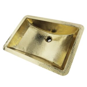 Nantucket Sinks TRB-1914-OF 21 Inch Hand Hammered Brass Rectangle Undermount Bathroom Sink with Overflow