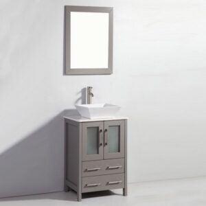 Legion Furniture WA7824LG 24 Inch Solid Wood Vanity Set with Mirror in Light Gray, No Faucet