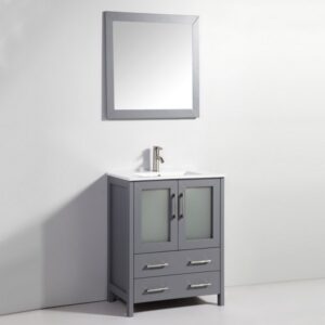 Legion Furniture WA7930DG 30 Inch Solid Wood Vanity Set with Mirror in Dark Gray, No Faucet