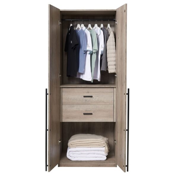 Manhattan Comfort Lee Modern Freestanding Wardrobe Closet 2.0 with 1 Hanging Rod, 1 Shelf, and 2 Drawers in Rustic Grey
