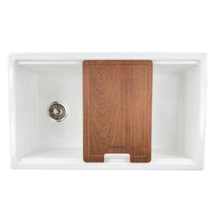 Nantucket Sinks Wellfleet-PS3320W Cape 33 Inch Fireclay Dual Mount Kitchen Sink with Drain and Cutting Board in White