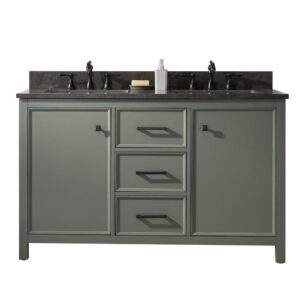 Legion Furniture WLF2154-PG 54 Inch Pewter Green Finish Double Sink Vanity Cabinet with Blue Lime Stone Top