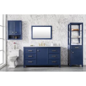 Legion Furniture WLF2160S-B 60 Inch Blue Finish Single Sink Vanity Cabinet with Carrara White Top